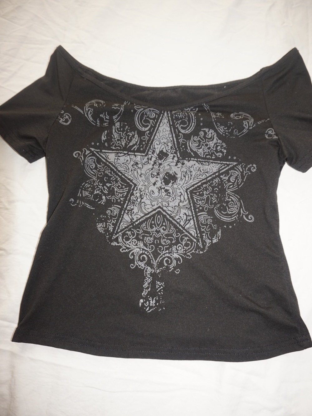 Women's Black Off-Shoulder Star Graphic Top